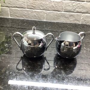 Vintage Stainless Steel Cream & Sugar Set